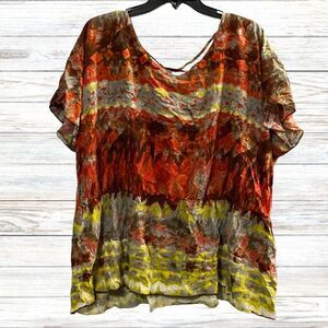 Cato Womens 4X Fall Colors Blouse Vneck and Back Elastic Waist Criss Cut
